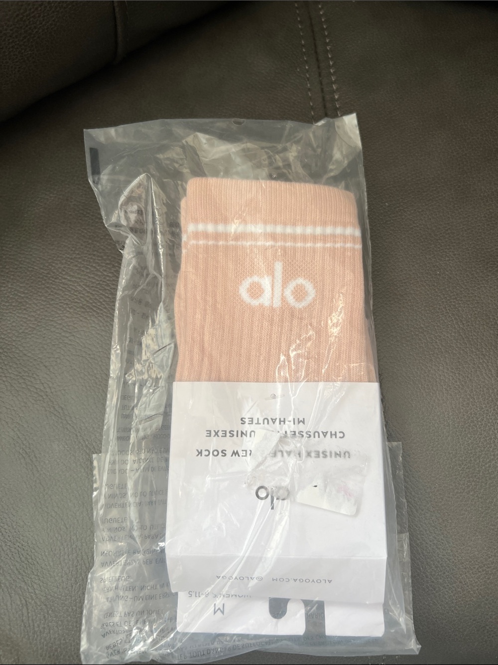 ALO Yoga Blush Ribbed Half-Crew Socks with White Logo